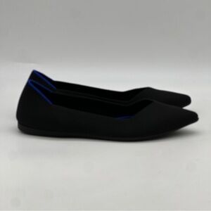 Rothy's Black Pointed-Toe Flats with Blue Trim
